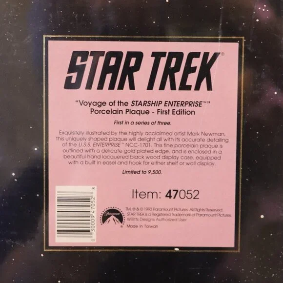 Star Trek Porcelain Plaque, first edition "Voyage of the Starship Enterprise"